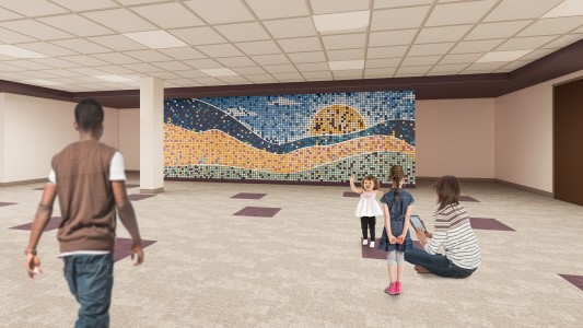 The elementary room will feature brand-new look in addition to improved safety and security measures. Elementary Room Rendering
