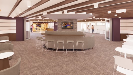 A fireside room will be constructed for multipurpose gathering. Fireside Room Rendering