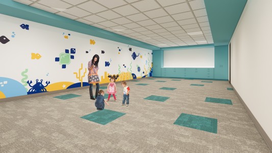 The toddler room will feature brand-new look in addition to improved safety and security measures. Toddler Room Rendering